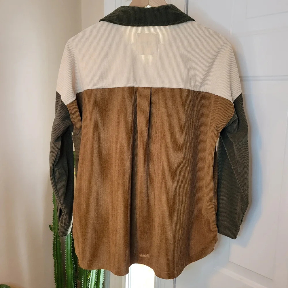 Altar'd State Color Block‎ Corduroy Snap Up Shacket, Size XS Oversized